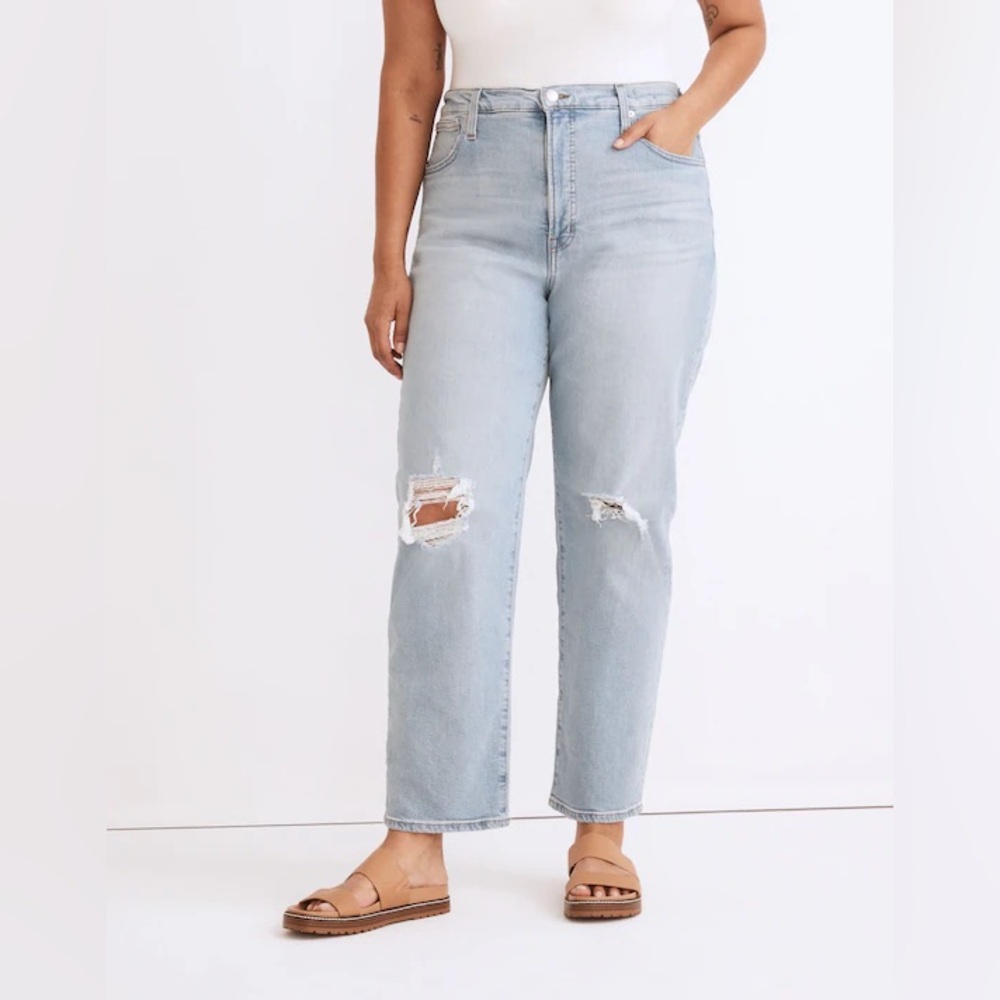Madewell The Perfect Vintage Straight Jean in Danby Wash: Knee-Rip Edition